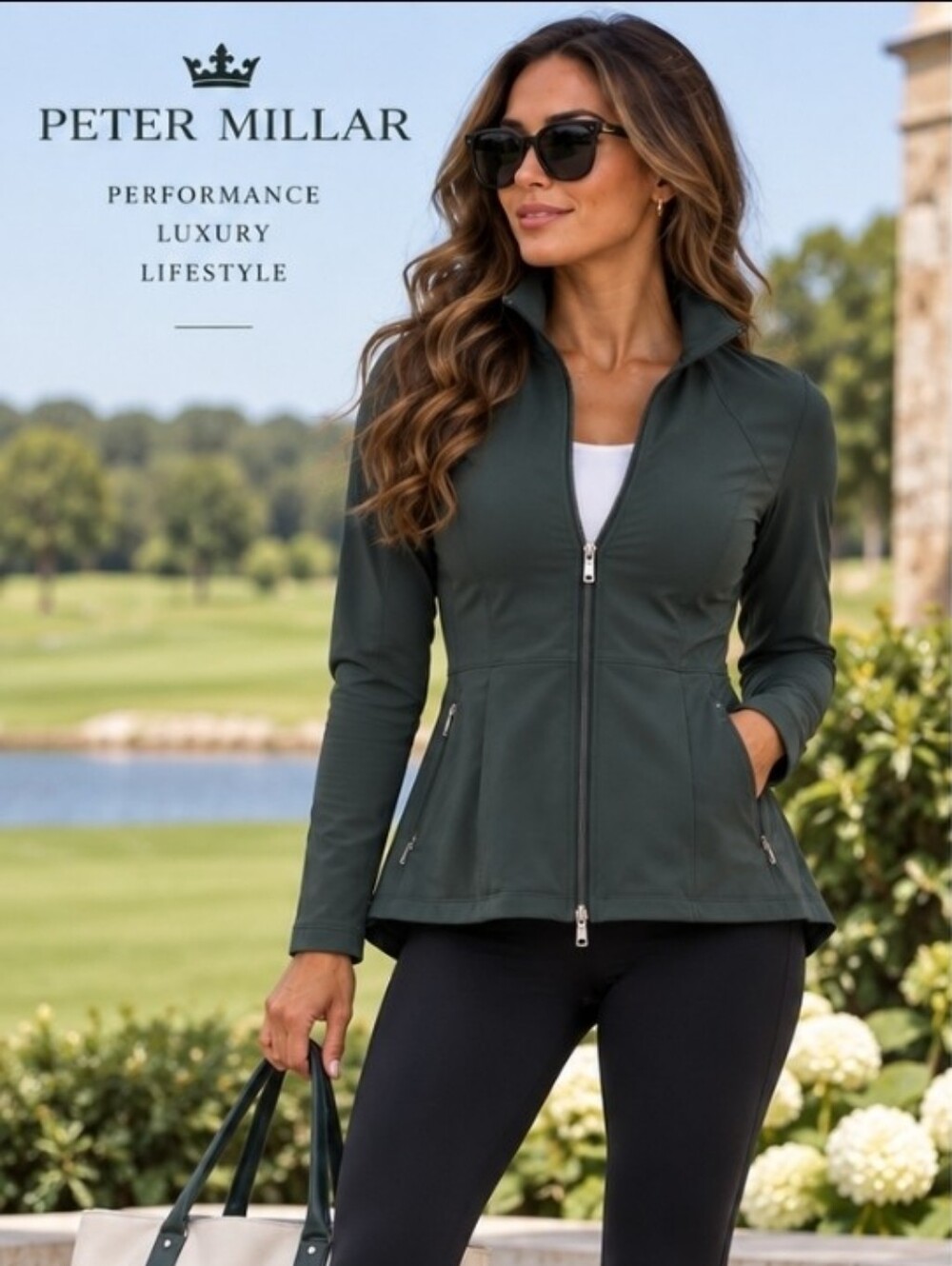 Peter Millar Women Sz S Performance Full Zip Jacket UPF 50+ Peplum Stretch